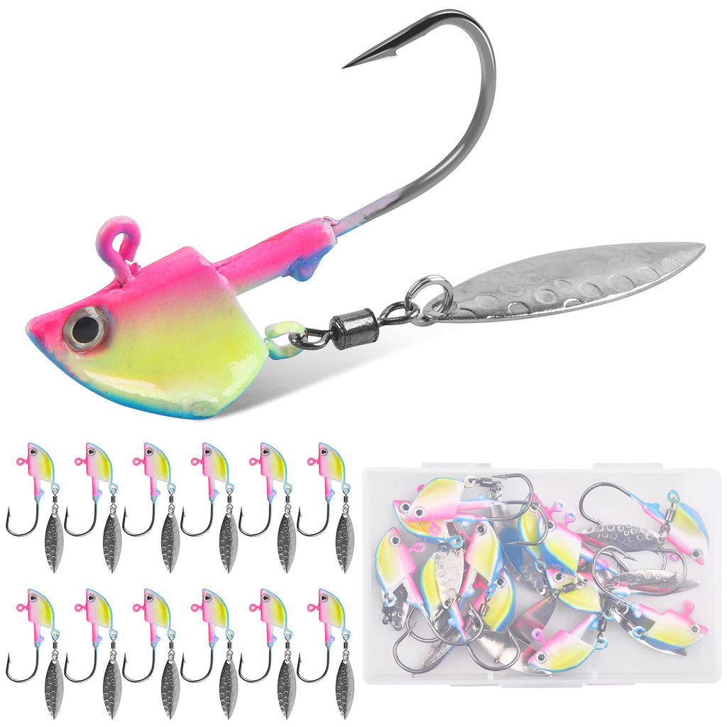 OROOTL Fishing Jig Heads with Blade Underspin Jig Heads with Willow Blade 1/4oz 3/8oz 2/5oz Bladed Jig Head Swimbait Weighted Spin Head Jig for Bass Trout Walleye Crappie Blue Pink 1/4oz(7g)-12pcs - BeesActive Australia