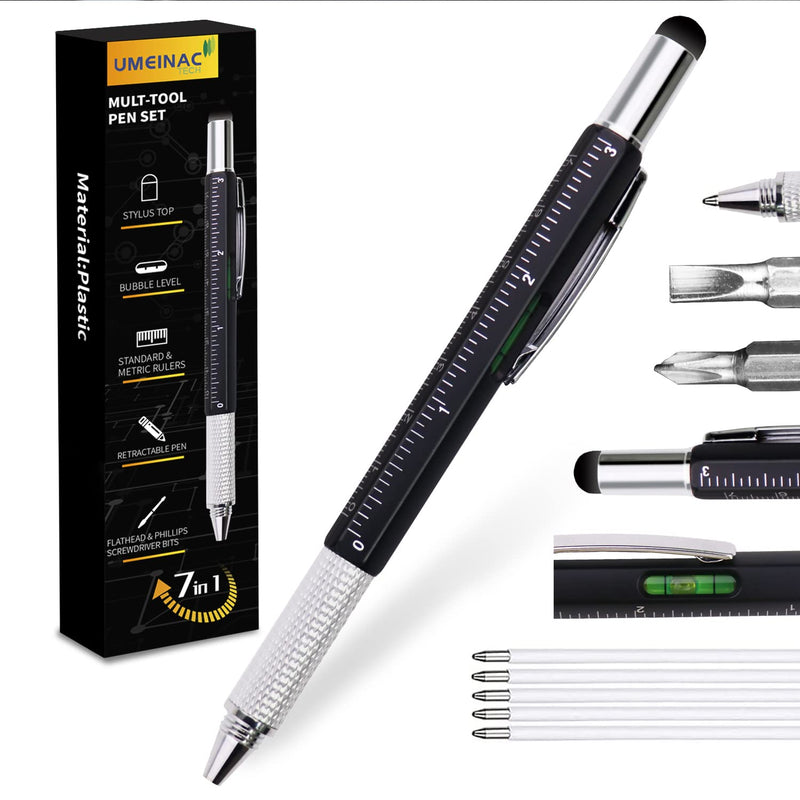 UMEINAC Multitool Pen, 7 in 1 Multitool Tech Tool Pen for Men, Construction Tools Gadget Stocking Stuffers Gifts for Dad Husband Father - Black - BeesActive Australia