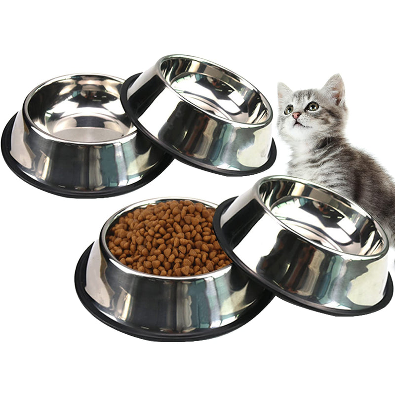 Fhiny 4Pcs Stainless Steel Dog Cat Bowl with Rubber Base Pet Food and Water Feeder Bowls Stackable Non-Slip Dish Plate for Small Medium Animals Puppy Kitten Rabbit 6oz-4PCS/No Paw Prints - BeesActive Australia