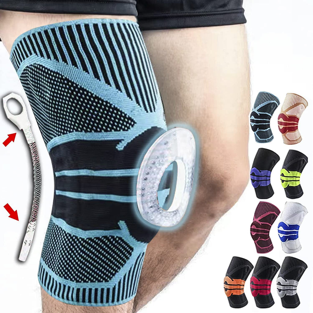 Professional Knee Support, Male and Female Knee Compression Sleeve Support With Patella Gel Pad and Side Stabilizer, Joint Pain Relief, Meniscus Tear, ACL, Arthritis, Medical Grade Knee Support For Running (X-Large, Sky Blue Grey) - BeesActive Australia