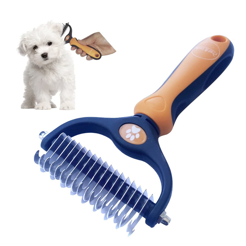 Pret & Lively 2 in 1 Pet hair Dematting Tool, Tough Mats and Tangles, Undercoat Rake Comb, Dogs, Cats, Rabbits, & All Hairy Pets, Holiday Gift, Professional Grooming Brush For Deshedding, Extra Wide Orange - BeesActive Australia