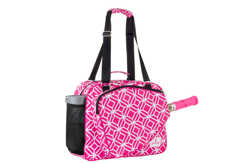Thorza Pickleball Bag for Women with Paddle Holder, Mesh Side Pocket, Large Inner Storage, Carry Handle, and Adjustable Shoulder Strap, Sports Equipment for Amateurs and Pros, Pink - BeesActive Australia