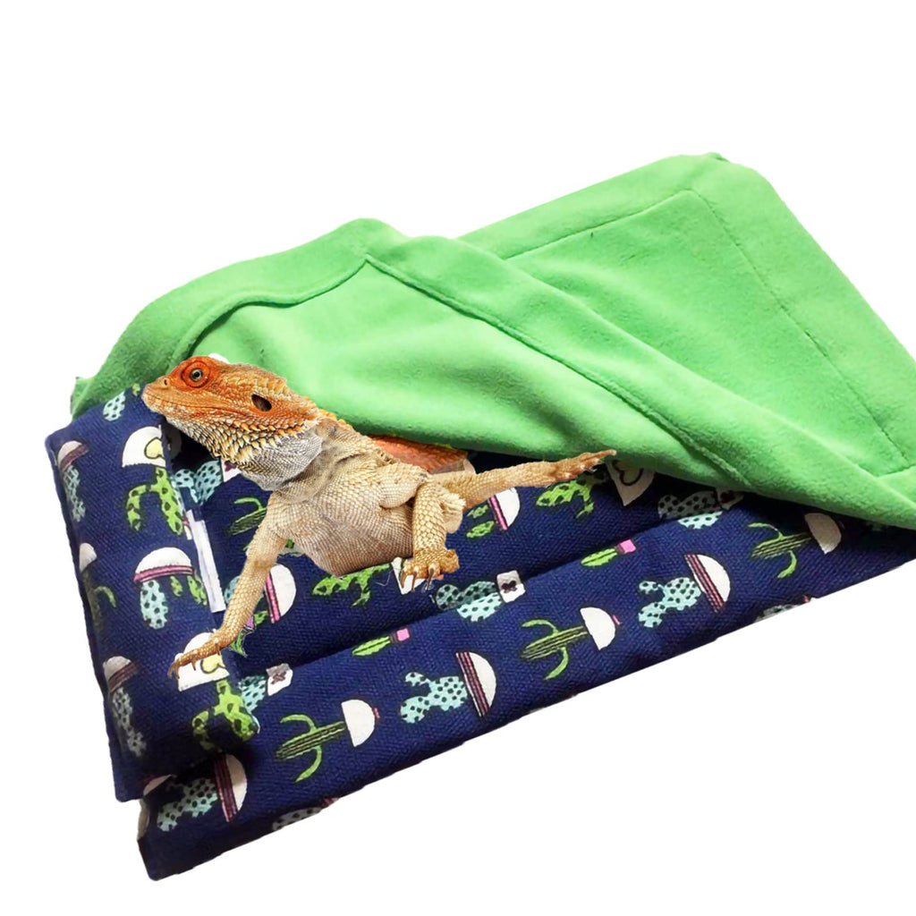 Dnoifne Reptile Sleeping Bag, Reptile Pets' Sleeping Bag Set with Pillow and Blanket, Hideout Habitat with Soft Warm for Bearded Dragon Leopard Gecko Lizard Blue Rectangle - BeesActive Australia