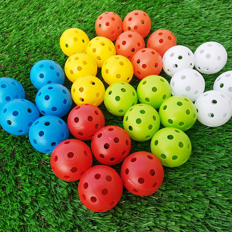 12 Pack Practice Golf Balls 42mm Hollow Plastic Perforated Golf Training Balls Colored Airflow Golf Balls for Swing Practice Driving Range Home Use Indoor - BeesActive Australia