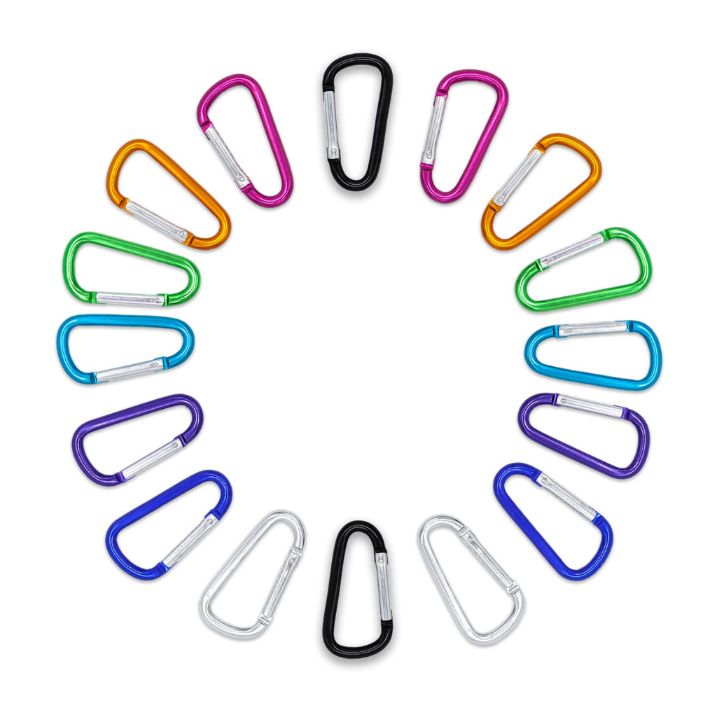 16 Pcs Carabiner Clip, 2.25" Caribeener Clips Aluminum D Ring Shape Caribeaner Clip for Keys or Other Light Weight Items - Assorted Color - BeesActive Australia