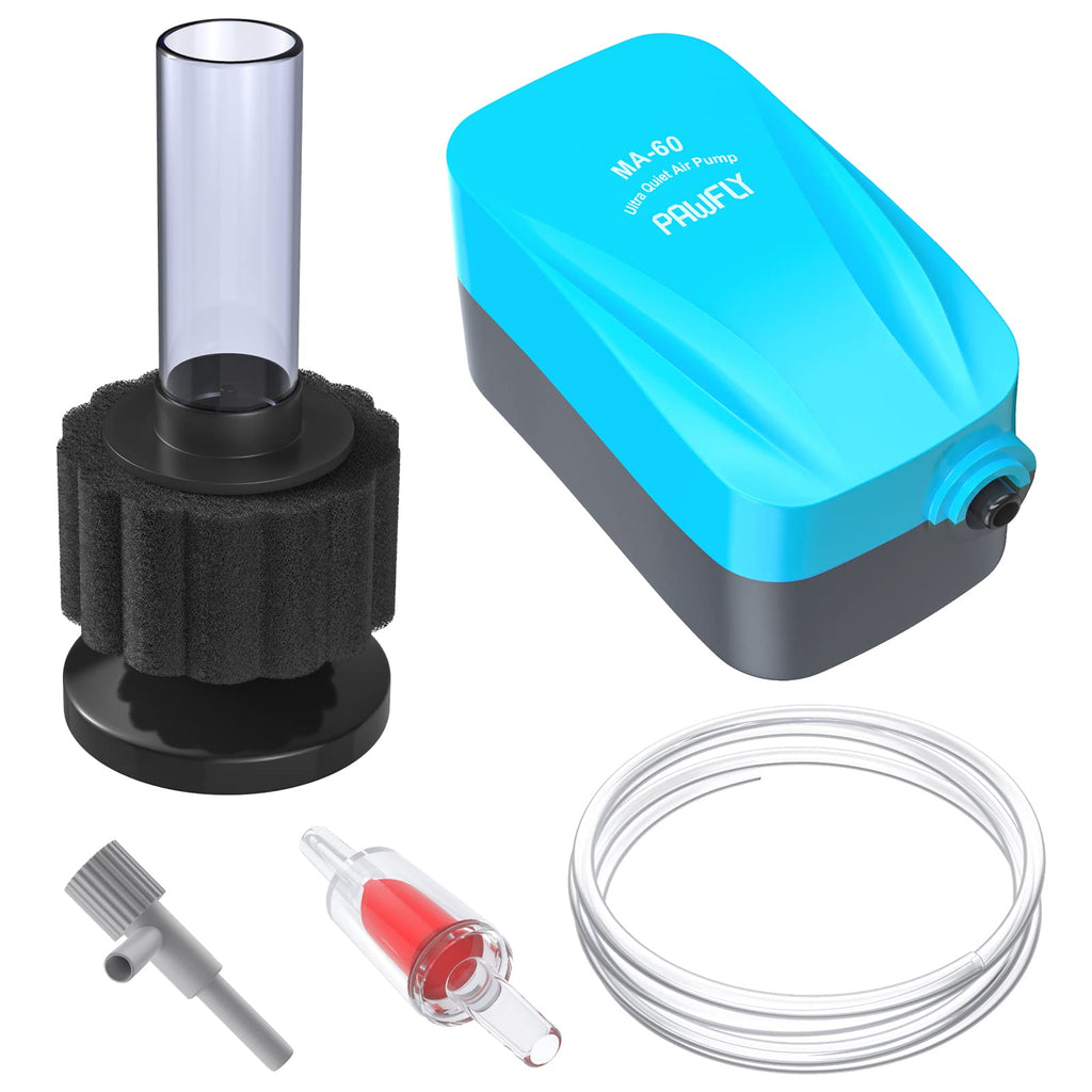 Pawfly Aquarium Air Pump with Nano Bio Sponge Filter Kit Air Control Valve Airline Tubing and Check Valve Accessories for 3 - 10 Gallon Small Fish Tank - BeesActive Australia