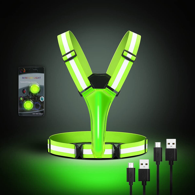 IEVOEA LED Reflective Vest, High Visibility 2 USB Rechargeable Running Lights for Runners, with Adjustable Waist/Shoulder & 3 Modes Reflective Running Gear - BeesActive Australia