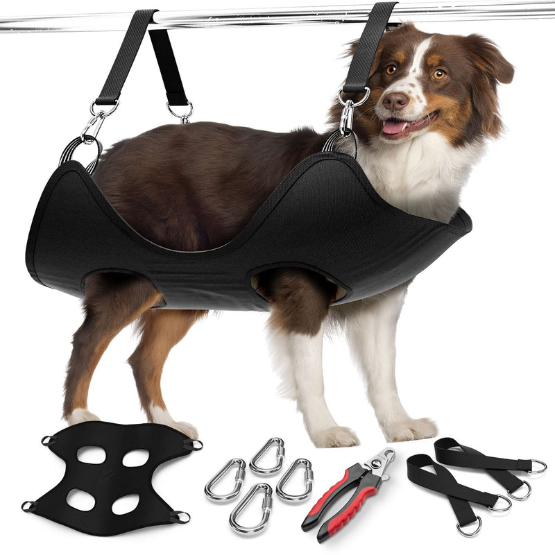 Dashing Paw Dog Grooming Hammock – Sturdy & Safe Dog Hammock for Grooming with Durable Carabiner Clips & Straps – Soft, Comforting Dog Grooming Harness – Pet Grooming Hammock + Nail Trimmer Medium Black - BeesActive Australia
