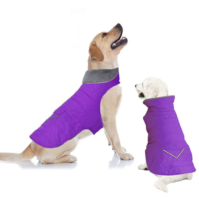 Dog Winter Coat, Dog Jacket with Pocket and Reflective Strip, Windproof Waterproof Dog Sweater, Puppy Clothes Warm Pet Winter Vest for Puppy Small Medium Extra Large Dogs Pet 3XL(Chest Girth:33.9-42.9") Purple - BeesActive Australia