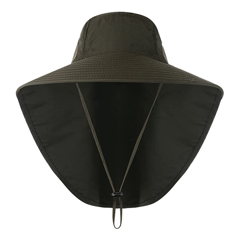 Wide Brim Sun Hat with Neck Flap, Adjustable Outdoor 50+UPF Protection Safari Cap Womens Mens Hiking Fishing Hat Army Green - BeesActive Australia