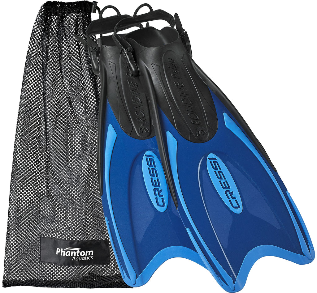 Cressi Italian Made Palau Long Fin Adjustable Flippers for Scuba and Snorkeling with Snorkeling Gear Mesh Bag Blau S/M | US Man 6.5/8.5 | US Lady 7.5/9.5 - BeesActive Australia