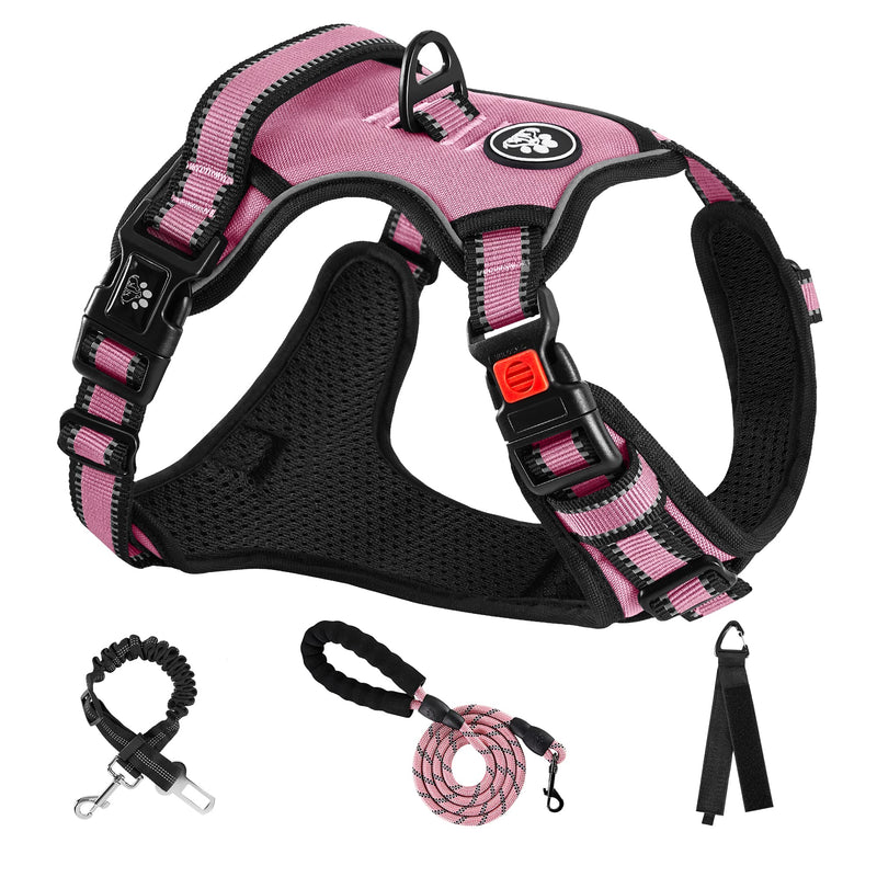 NESTROAD No Pull Dog Harness,Adjustable Oxford Dog Vest Harness with Leash,Reflective No-Choke Pet Harness with Easy Control Soft Handle for Small Medium Large Dogs 【M】neck 13-17" chest 17-25" Pink - BeesActive Australia