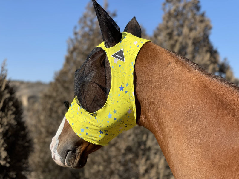 Horse Fly Mask Super Comfort Horse Fly Mask Elasticity Fly Mask with Ears We Only Make Products That Horses Like (M,Yellow Star) - BeesActive Australia