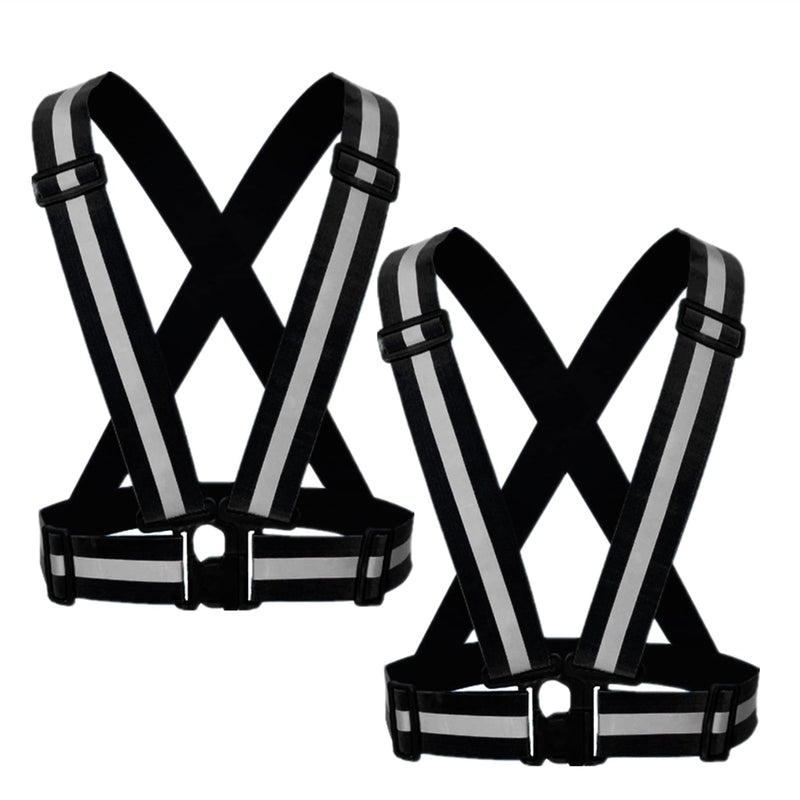 Reflective Vest 2 Pack, High Visibility Reflective Running Gear Safety Vest Straps for Men Women Kids for Night Running Walking Cycling (Black) - BeesActive Australia