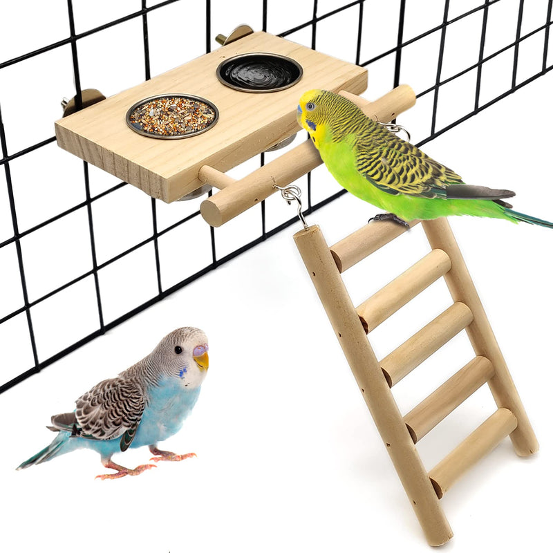 Tfwadmx Bird Food Stainless Steel Cups Wooden Perch Stand Hanging Feeder Bowls Feeding and Watering Supplies for Parakeets Conures Cockatiels Budgie Parrot - BeesActive Australia