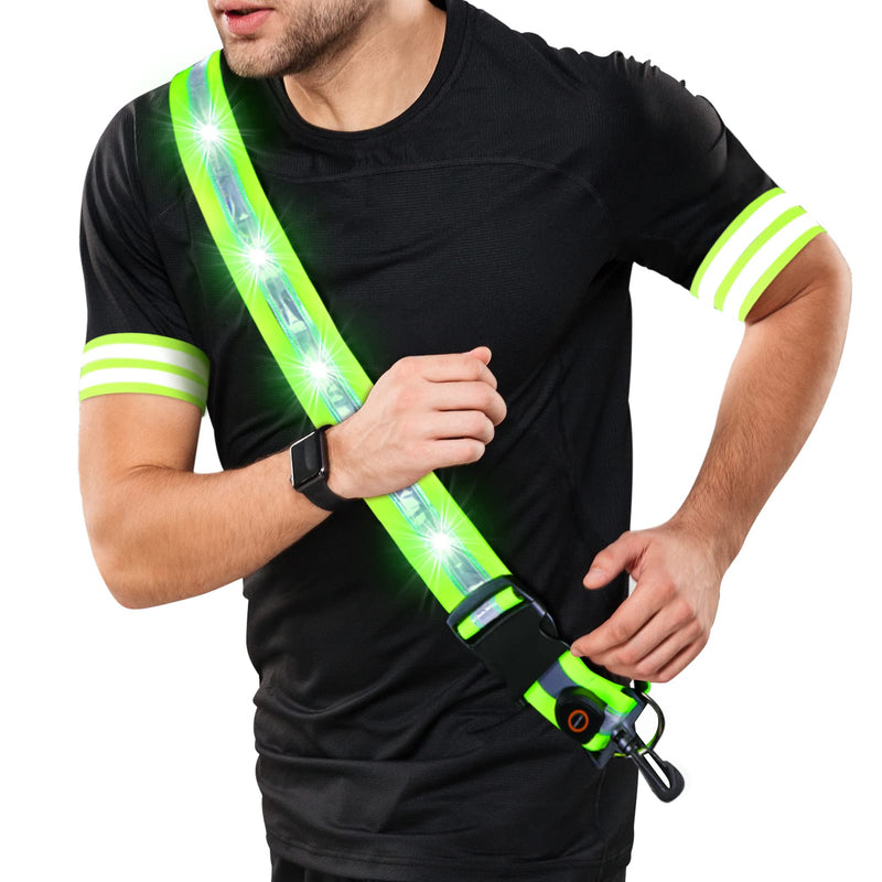 LED Night Running Gear High Visibility Reflective Sash for Walking and 2 Pieces Reflective Bands for Wrist Arm Ankle Leg Rechargeable Running Reflective Gear Safety Reflector for Women Men Runner Bike - BeesActive Australia