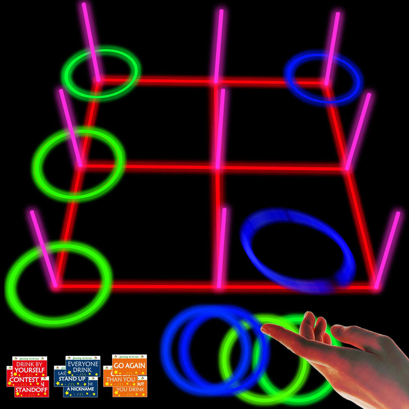 Ring Toss Games Glowing 3-in-1 Tic Tac Toe Game Indoor/Outdoor Games for Adults and Family - Fun Camping, Backyard Toys, Carnival Games or Dorm Room Game, Sticker with Content - BeesActive Australia