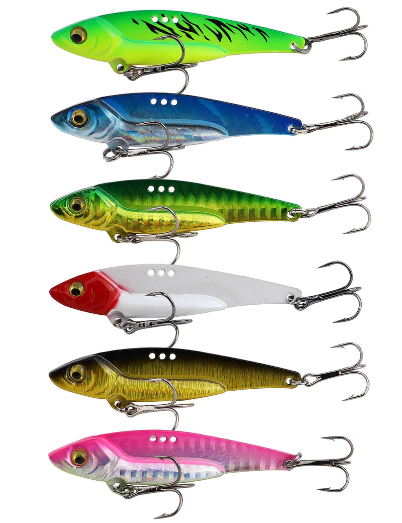 Facikono Bass Fishing Lures Blade Bait Metal VIB Lure, 6pcs 20g Sinking Jigging Spoons Hard Swimbait for Bass Walleye Trout - 2.75in B-2.7in-0.7oz-6pcs - BeesActive Australia