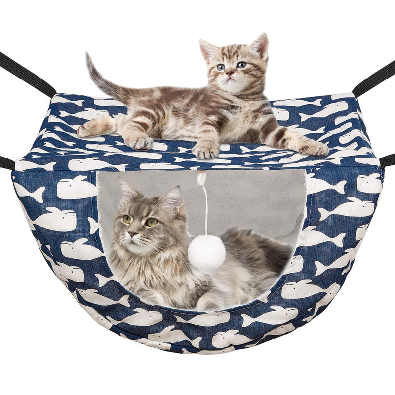 JSPYFITS Cat Cage Hammock,Double Layer Hanging Adjustable Soft Pet Bed Suitable for Kitten Ferret Puppy Rabbit or Small Pet, Hanging Bed for Pets, 2 Level Indoor Bed for Spring/Summer/Winter Blue Whale - BeesActive Australia