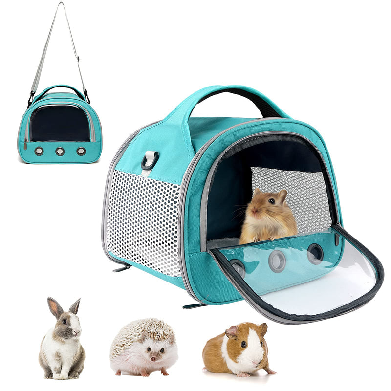 Small Pet Carrier Bag with Mat Guinea Pig Travel Carrier with Strap Portable Breathable Rabbit Carrier Outdoor Pet Bag for Squirrel Bunny Hedgehog Guinea Pig Cyan - BeesActive Australia
