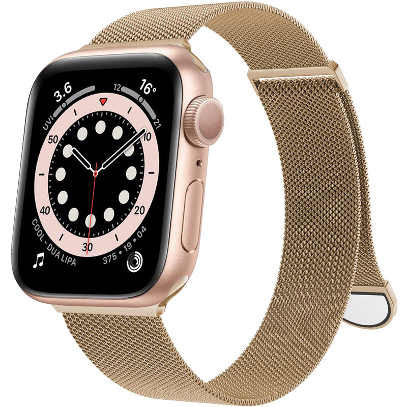OULUOQI Compatible with Apple Watch Band Series SE 7 6 5 4 3 2 1 45mm 41mm 44mm 40mm 42mm 38mm Women and Men, Stainless Steel Mesh Loop Magnetic Clasp Replacement for iWatch Band ( Gold ） 38mm/40mm/41mm - BeesActive Australia