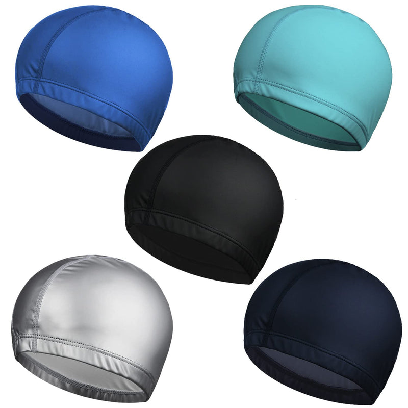 ENASGLOO 5-Pack Men Women PU Waterproof Fabric Swimming Cap Elasticity Bathing Cap for Adult - BeesActive Australia