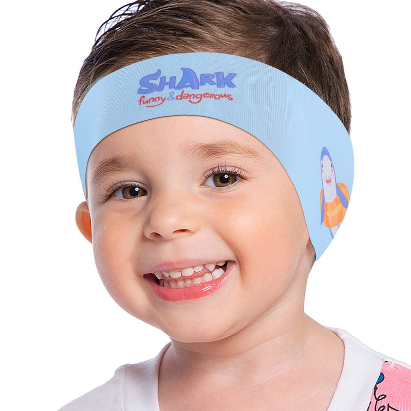 MoKo Swimming Headband for Kids & Adults, Cute Swimmers Headband Ear Band Waterproof Ear Protection Band (S Size for Kids Age 1-2, M Size for Kids Age 3-9, L Size for Kids Age 10+ and Adults) Blue & Shark Medium (Pack of 1) - BeesActive Australia