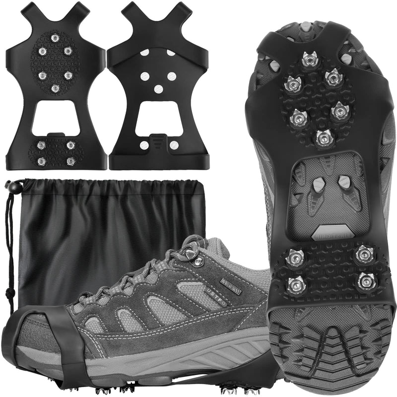 Rhino Valley Ice Cleats Spikes Crampons, 10 Stainless Steel Spikes Ice Grips for Men Women Shoes and Boots Anti Slip Ice Grips Silicone Traction Cleats Hiking Fishing Walking Mountaineering Size M - BeesActive Australia