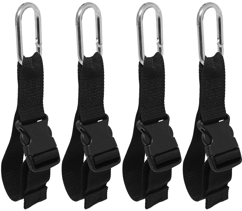 Tidy Tight Utility 1 Ft, 4 Pack Oval Carabiner Clip On One End, Single Securing Loop with Adjustable Side Release Buckle, Total Strap Length 1 Ft , 1.5 Inch Black Heavyweight Polypro Webbing. - BeesActive Australia