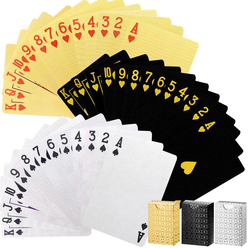 3 Decks Mini Playing Cards Portable Flexible Mini Poker Cards Waterproof Classic Mini Deck of Cards Washable Golden Silver Black Fancy Poker Shining Novelty Party Favors for Adults - BeesActive Australia
