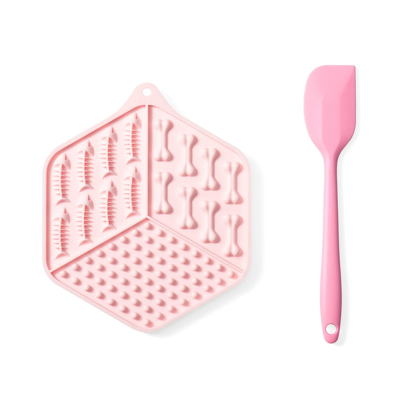 Caflower Lick Mat for Dogs ,Cats Lick Mat with Strong Suction Cups,Food Grade Silicone Mat with Spatula，Dog Lick Mat Reduce Dog&Cats Anxiety and Boredom… Pink Hexagonal - BeesActive Australia