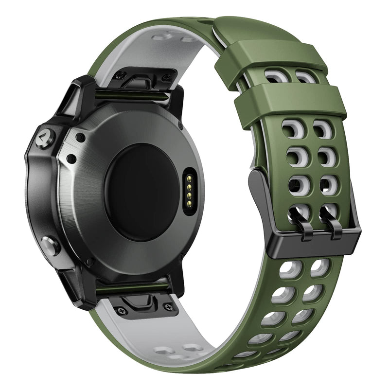 CUZOW Watch Band for Fenix 6 Pro/Fenix 6/Fenix 5/Fenix 5 Plus/Forerunner 945/Forerunner 935/Approach S60/Quatix 5, 22mm Quick Release Silicone Breathable Watch Strap Accessories (Green-Black) - BeesActive Australia