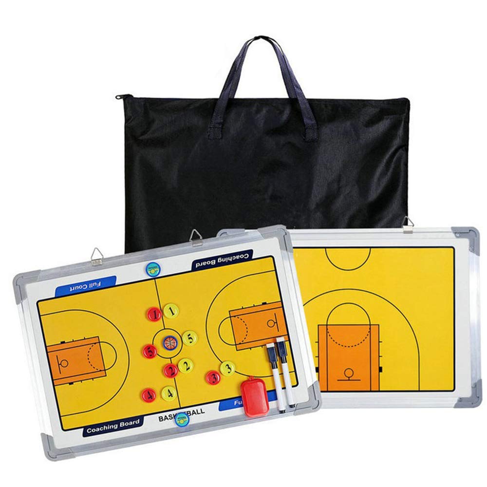 FantasyDay Basketball Coaches Tactical Board with Magnetic Pieces, Dry Erase Marker Pen - Portable Leather Magnetic Tactic Board Foldable Strategy Coaching Clipboard Sport Training Assistant Equipment - BeesActive Australia
