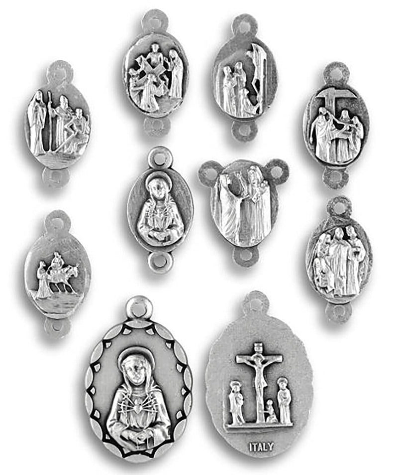 Seven Sorrows Medals Set of 8, Made in Italy - Rosary Parts to Make Seven Sorrows Rosary Seven Dolors, Height 11/16" to 1 1/6" Per Medal - BeesActive Australia