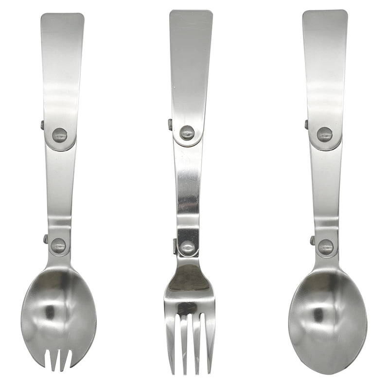 Pinenjoy 3Pcs Protable 3-Fold Spoon Fork Spork 18/10(304) Stainless Steel Foldable Flatware Set for Thermos Camping Picnic Travel - BeesActive Australia