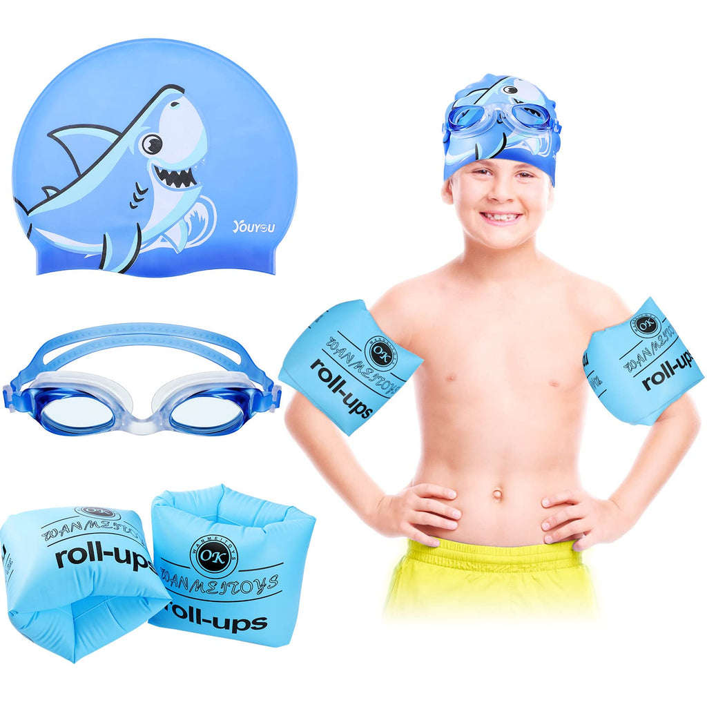 SATINIOR Kids Swim Cap with Swimming Goggles, Inflatable Swim Arm Foaties, - BeesActive Australia