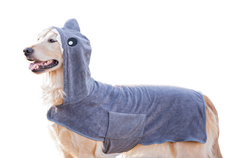BoxDog Wearable Microfiber Dog Towel with Monster or Shark Hoodie | Soft Dog Bathrobe (Large, Grey Shark) Large - BeesActive Australia