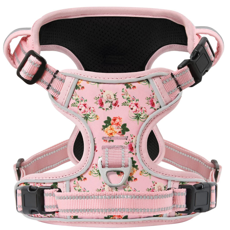 Timos No Pull Dog Harness,NO Need Go Over Dogs Head 3 Snap Buckles Reflective Oxford No Choke Puppy Harness with Front & Back 2 Metal Leash Clips Soft Padded Vest Harnesses for Small Medium Large Dogs Small (Pack of 1) Pink - BeesActive Australia