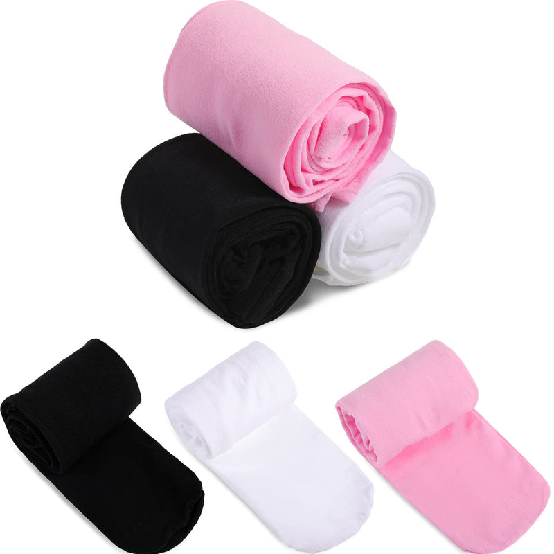 3 Pcs Ballet Dance Girls Tights Soft Footed Tights for Kids Breathable Elastic Velvet Girls Pantyhose for Age 5-8 Toddler Kid Students, L Size, Pink, White, Black - BeesActive Australia