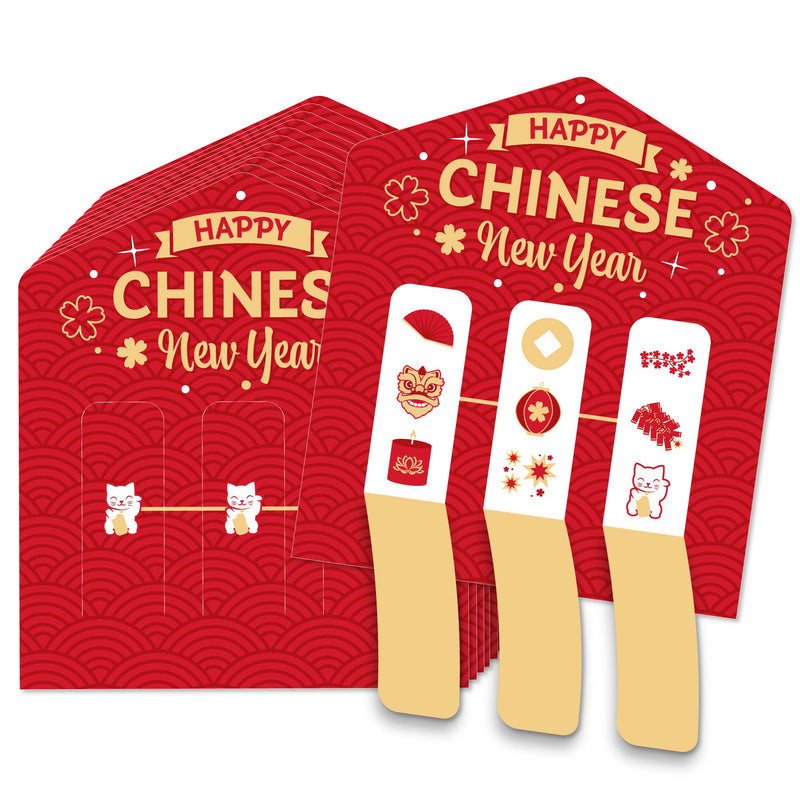 Big Dot of Happiness Chinese Lanterns - Lunar New Year Game Pickle Cards - Pull Tabs 3-in-a-Row - Set of 12 - BeesActive Australia