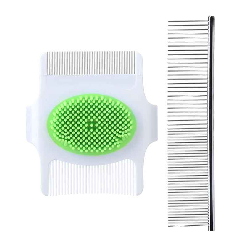 Pets Grooming Comb Set - Professional Handheld Grooming Comb Tool Dog Combs with Rounded Ends Stainless Steel Teeth for Removing Tangles and Knots (Green) Green - BeesActive Australia