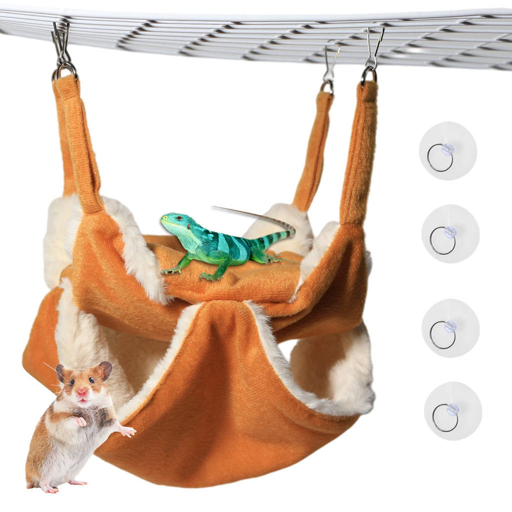 2-Tier Bearded Dragon Hammock, Warm Pet Bunkbed Ferrets Rat Hamster Hammock Bed Cozy Hanging Swing Nest with Suction Cup Hooks for Lizard Gecko and Other Small Animals Cage Accessories Yellow - BeesActive Australia