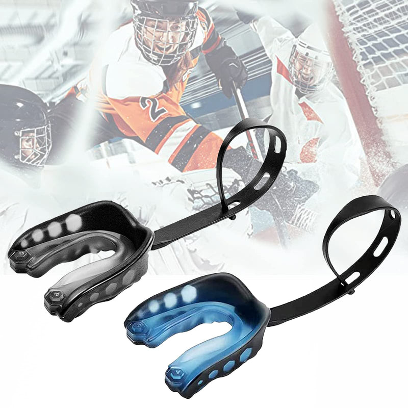 2pcs Sports Mouth Guard,Sports Mouthguard Boxing for Removable Strap Easy to Fit Soft Mouthpiece,Suitable for Football MMA Soccer Hockey with Box Rugby Braces (Black Blue— Adult) - BeesActive Australia