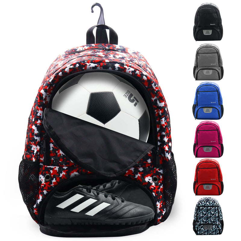 ZOEA Soccer Bag - Backpack for Soccer, Basketball & Football & Volleyball with Shoe & Ball Compartment for Youth and Adults Camouflage Red - BeesActive Australia
