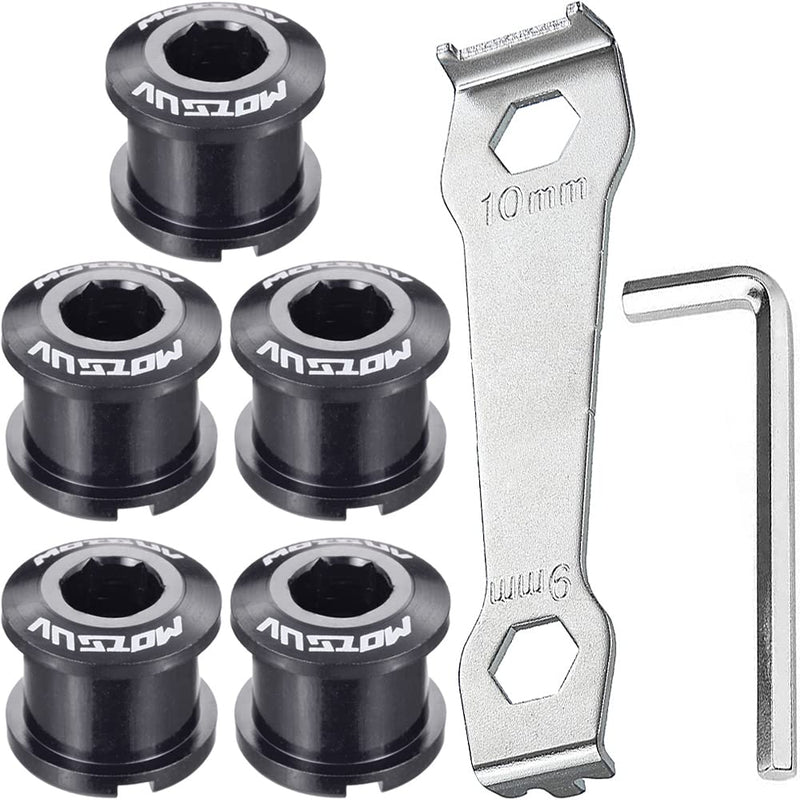 Uleeso Chainring Bolts, 5 PCS Aluminum Alloy Single/Double MTB Disc Chainwheel Bolts, with 1 x Allen Wrench Hex, 1 x Chainring Nut Wrench Tool Black Double - BeesActive Australia