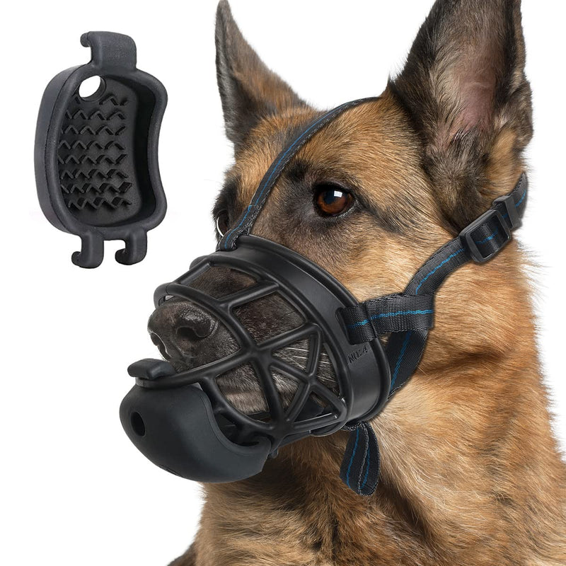 Dog Muzzle with Slow Feeder for Positive Conditioning, Prevents Biting Scavenging Chewing and Licking, Humane Basket Muzzle for Small Medium Large Aggressive Dogs, Allows Panting, Easy to Accept Black XL - BeesActive Australia