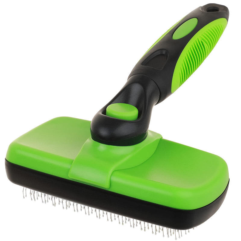 smartelf Pet Grooming Brush, Self-Cleaning Slicker Brush for Dogs and Cats Long & Short Hair, Rounded Tips Retractable Dog Brush for Shedding Loose Undercoat,Tangled Knots ,Matted Fur (Green) Rounded Massaging Particles Green - BeesActive Australia