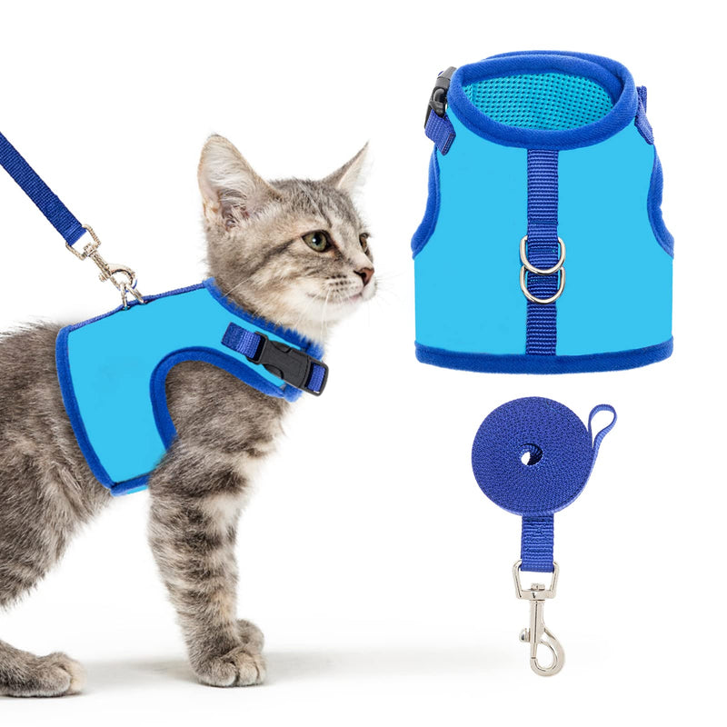 BINGPET Cat Harness with Leash Escape Proof - Fashionable Mesh Cat Dog Walking Harness Leads, Adjustable for Kitties Puppies Small Animals Blue Medium - BeesActive Australia