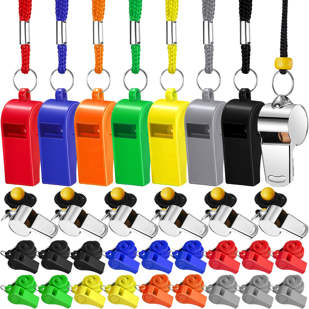 50 Pack Whistles with Lanyard Coaches Whistles Sports Whistles Bulk 35 Pcs Plastic Whistles and 15 Pcs Stainless Steel Whistles Loud Crisp Sound Lifeguard Whistle for Kids Teachers Coaches Referees - BeesActive Australia