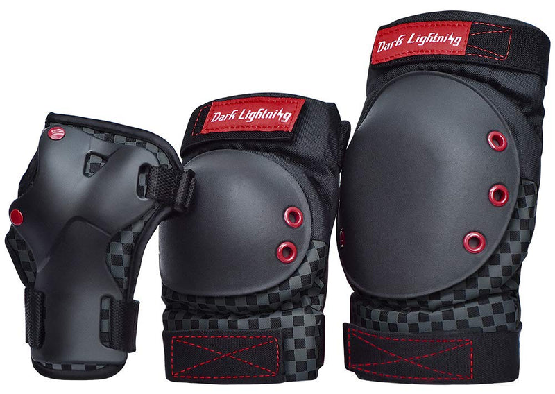 Dark Lightning Adult/Youth/Junior Knee Pads Elbow Pads Wrist Guards 3 in 1 Protective Gear, for Skateboard,Roller Skate,Inline,Cycling,MTB Bike,Scooter Black M Size for Junior/Teen - BeesActive Australia